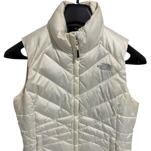 The North Face Puffer Vest Womens Size M Silver Goose Down 550 Full Zip